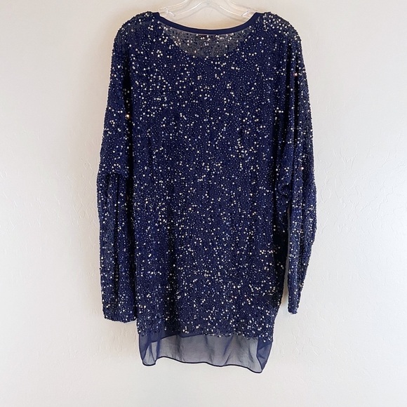 NWT Gold Hawk Sequin Dressy Navy Blue Top Size Medium Party Holiday Fall - Picture 4 of 7